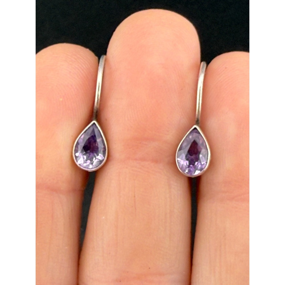 Vintage Sterling Silver Rhinestone Earrings Purple Lavender Pierced‎ Signed FAS